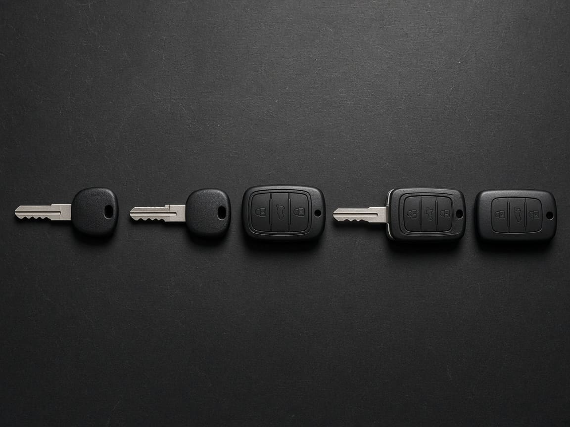 Reihe neuer Autoschlüssel-Rohlinge und Fernbedienungsgehäuse